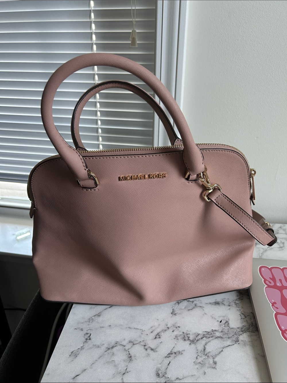 Michael Kors Blush Pink Saffiano Satchel with Detachable Strap